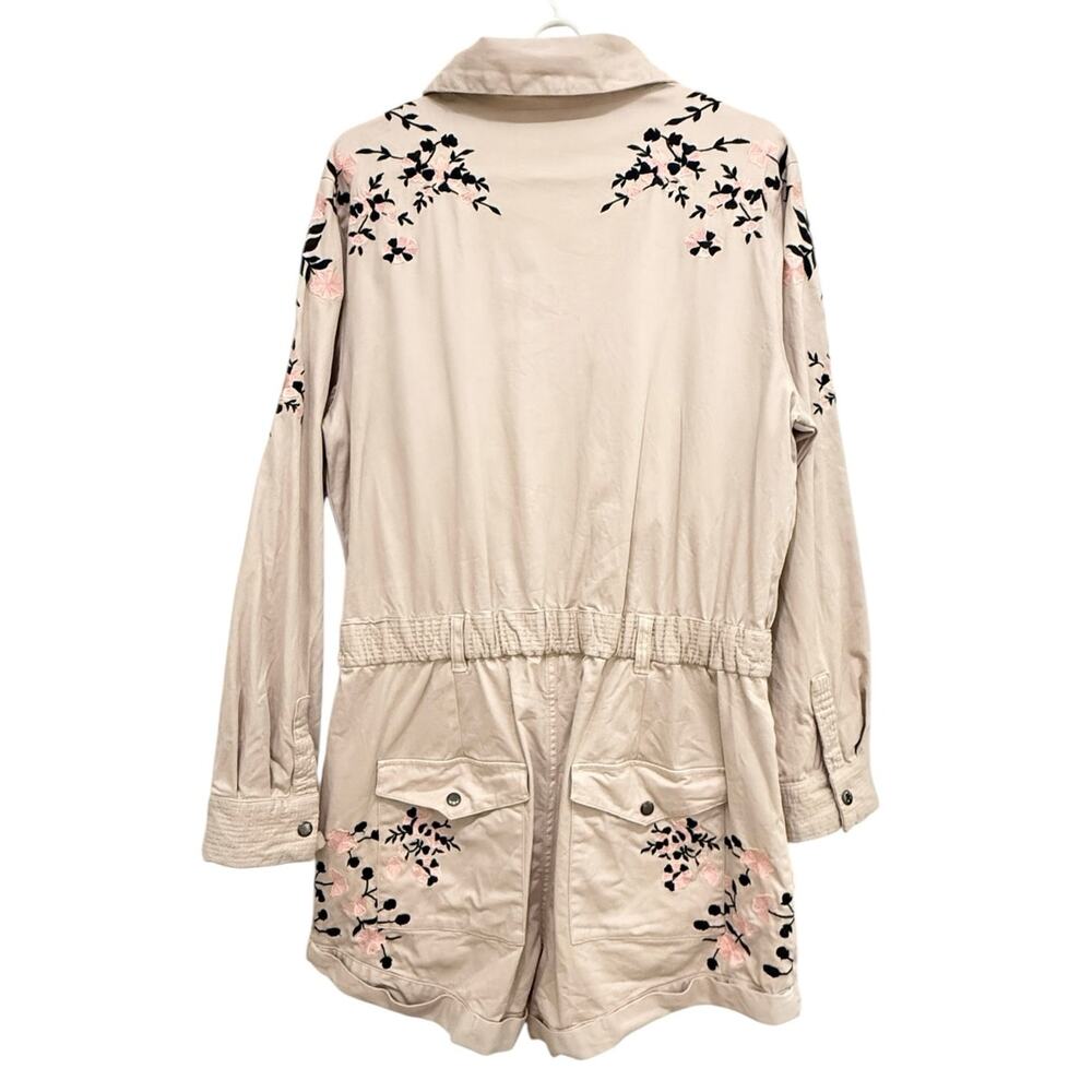Anthropologie Embroidered Utility Romper Beige Long Sleeve Large - Picture 8 of 8